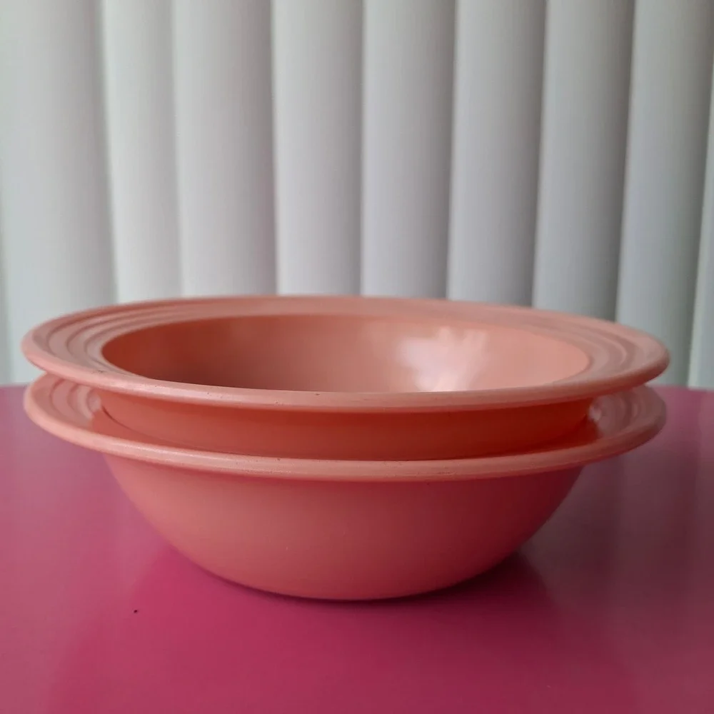 Hazel Atlas Moderntone Peach/Pink Milk Glass Soup Bowls Set of 2 Vintage MCM